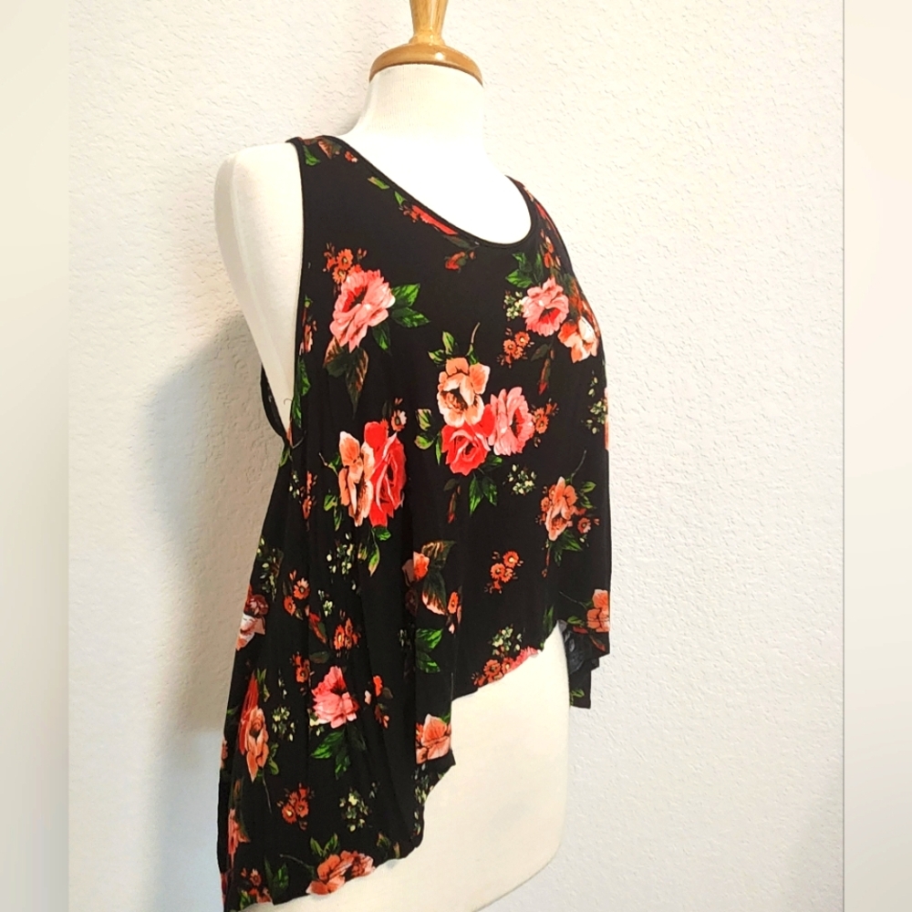 Ambiance Black and Pink Floral Tank Top